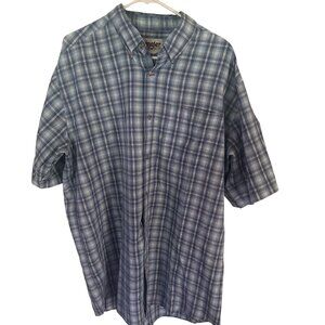 Wrangler rugged wear blue and white plaid button up short sleeve shirt size XL